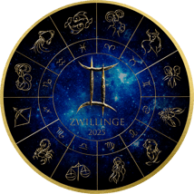 1 Unze Silber Sternzeichen Zwilling 2025 (Auflage: 100 | teilvergoldet | mit Diamant)