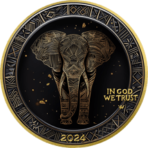 1 Unze Silber African Animals Black and Gold Elefant 2025 (Auflage: 100 | teilvergoldet)