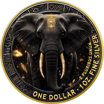 1 Unze Silber African Animals Black and Gold Elefant 2025 (Auflage: 100 | teilvergoldet)