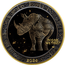 1 Unze Silber African Animals Black and Gold Nashorn 2025 (Auflage: 100 | teilvergoldet)