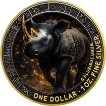 1 Unze Silber African Animals Black and Gold Nashorn 2025 (Auflage: 100 | teilvergoldet)