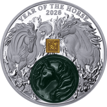 2 Unze Silber Jahr des Pferdes 2026 (Auflage: 1.888 | Jade | Polierte Platte)