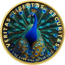 1 Unze Silber Pfau 2025 (Auflage: 100 | teilvergoldet)