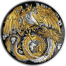2 Unze Silber Drache und Phönix 2025 (Auflage: 111 | High Relief | teilvergoldet | Polierte Platte)