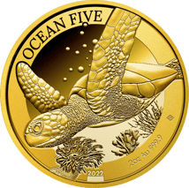 2 Unze Gold Ocean Five Schildkröte 2022 PP (Auflage: 50 | Polierte Platte | Zertifikat Nr. 50)
