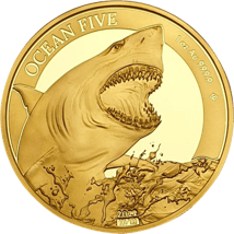 1 Unze Gold Ocean Five Weißer Hai 2022 PP (Auflage: 100 | Polierte Platte | Zertifikat Nr. 100)