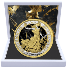 10 oz Silver Black Marble Britannia Iced Out 2025 (Mintage: 50 | partially gold-plated)