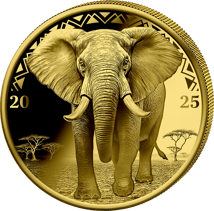 0,5g Gold African Animals Elefant 2025 (Auflage: 5.000 | Polierte Platte)