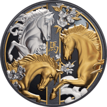 5 Unze Silber Jahr des Pferdes 2026 (Auflage: 888 | Black Proof | teilvergoldet)