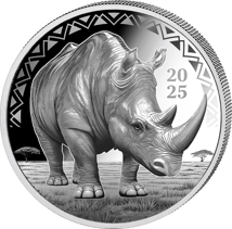 1 Unze Silber African Animals Nashorn 2025 (Auflage: 1.000 | Polierte Platte)