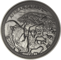 1kg Silber African Safari Nashorn 2019 (Auflage: 100 | Antik Finish | Zertifikat Nr. 100)