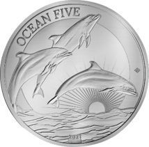 1kg Silber Ocean Five Delfin 2021 (Auflage: 100 | Polierte Platte | Zertifikat Nr. 100)