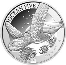 1kg Silber Ocean Five Schildkröte 2022 (Auflage: 100 | Polierte Platte | Zertifikat Nr. 100)