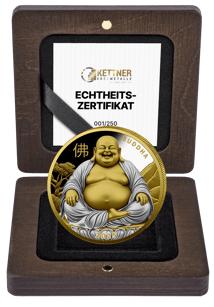 1 Unze Silber Lachender Buddha 2025 (Auflage: 250 | teilvergoldet | Polierte Platte)