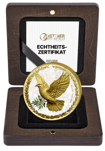 1 Unze Silber Friedenstaube 2025 (Auflage: 250 | vergoldet | Polierte Platte)