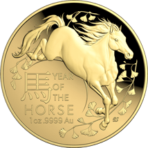 1 Unze Gold Lunar Serie RAM Pferd 2026 (Auflage: 750 | Gewölbt | Polierte Platte)