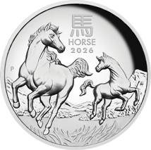 1 Unze Silber Lunar III Pferd 2026 (Auflage: 3.888 | High Relief | Polierte Platte)