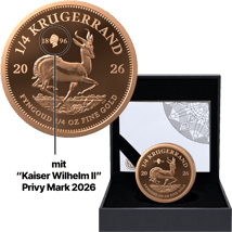 1/4 Unze Gold Krügerrand Kaiser Wilhelm II. Privy Mark 2026 (Auflage: 100 | Polierte Platte)