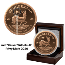2 Unze Gold Krügerrand Kaiser Wilhelm II. Privy Mark 2026 (Auflage: 30 | Polierte Platte)