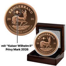 5 Unze Gold Krügerrand Kaiser Wilhelm II. Privy Mark 2026 (Auflage: 5 | Polierte Platte)