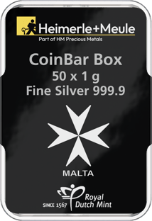 50 x 1g Silber Heimerle und Meule Münzbarren Unity Box