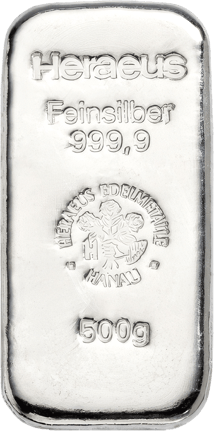 500g Silberbarren Heraeus