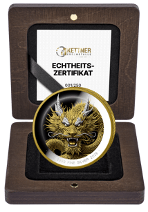 1 Unze Silber Chinesischer Drache 2026 (Auflage: 250 | teilvergoldet | Polierte Platte)