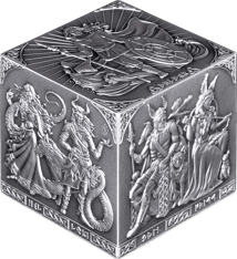 1 kg Silber Nordische Götter Würfel 2026 (Auflage: 199 | Antik Finish)