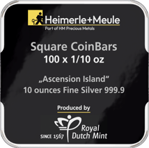 100 x 1/10 Unze Silber Square Coin Ascension Island Box