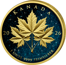 1 Unze Silber Triple Maple Leaf 2026 (Auflage: 100 | Iced Out | vergoldet | Polierte Platte)