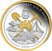 1 Unze Silber 175 Jahre Australias First Gold Rush 2026 (Auflage: 5.000 | teilvergoldet | Polierte Platte)