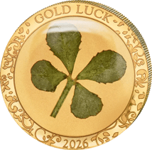 1 g Gold Four Leaf Clover 2026 (Auflage: 2.026 | Echtes Kleeblatt | Polierte Platte)