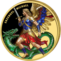 1 Unze Silber Erzengel Michael gegen Drache 2026 (Auflage: 100 | teilvergoldet | Polierte Platte)