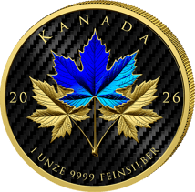 1 Unze Silber Triple Maple Leaf Dark Blue Holo und Carbon Effekt Edition 2026 (Auflage: 100 | Polierte Platte)