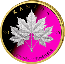 1 Unze Silber Triple Maple Leaf Pretty Woman Edition 2026 (Auflage: 100 | Iced Out | Polierte Platte | teilvergoldet)