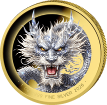 1 Unze Silber China Diamant Drache 2026 (Auflage: 100 | teilvergoldet | Polierte Platte)