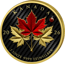 1 Unze Silber Triple Maple Leaf Red Ruby Edition 2026 (Auflage: 100 | teilvergoldet | Rubin)
