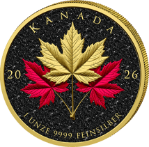 1 Unze Silber Triple Maple Leaves Black Diamond Edition 2026 (Auflage: 100 | Iced Out | teilvergoldet)