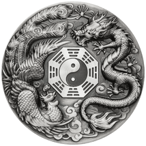 5 Unzen Silber Chinesische Fabelwesen Drache & Phönix 2019 (Auflage: 388 | Antik Finish)