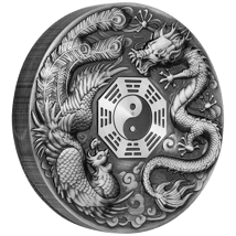 5 Unzen Silber Chinesische Fabelwesen Drache & Phönix 2019 (Auflage: 388 | Antik Finish)