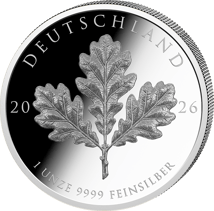 1 Unze Silber Eichenblatt 2026 (Auflage: 1000 | Polierte Platte)