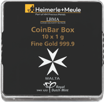 10 x 1g Gold Heimerle und Meule Malta Münzbarren UnityBar