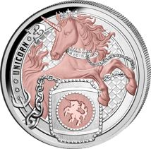 1 Unze Silber Heraldic Beasts - Einhorn 2026 (Auflage: 750 | Rosegold | Polierte Platte)