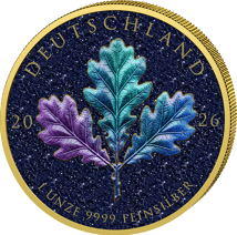 1 Unze Silber Eichenblatt Hologramm 2026 (Auflage: 100 | Iced Out | teilvergoldet)