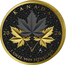 1 Unze Silber Triple Maple Leaves Black and Gold 2026 (Auflage: 100 | Iced Out | teilvergoldet)