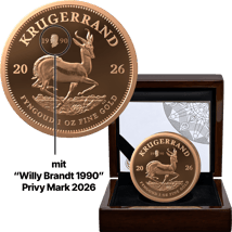 1 Unze Gold Krügerrand Willy Brandt Privy Mark 2026 PP (Auflage: 100 | Polierte Platte)