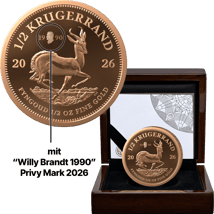 1/2 Unze Unze Gold Krügerrand Willy Brandt Privy Mark 2026 PP (Auflage: 50 | Polierte Platte)