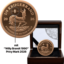 1/4 Unze Gold Krügerrand Willy Brandt Privy Mark 2026 PP (Auflage: 75 | Polierte Platte)