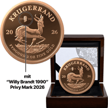 2 Unze Gold Krügerrand Willy Brandt Privy Mark 2026 PP (Auflage: 30 | Polierte Platte)