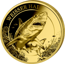 1/200 Unze Gold Meerestiere Weißer Hai 2026 (Auflage: 1.000 | Polierte Platte)